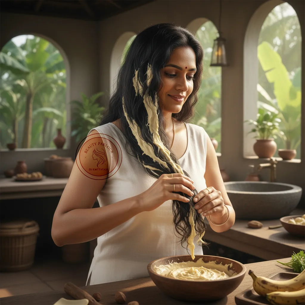 Applying banana hair mask for silky hair Kerala Applying banana hair mask for silky hair Kerala