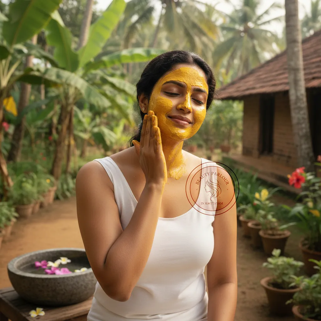 Applying herbal face pack Kerala skincare