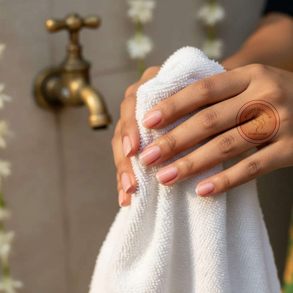 Kerala woman drying her hands