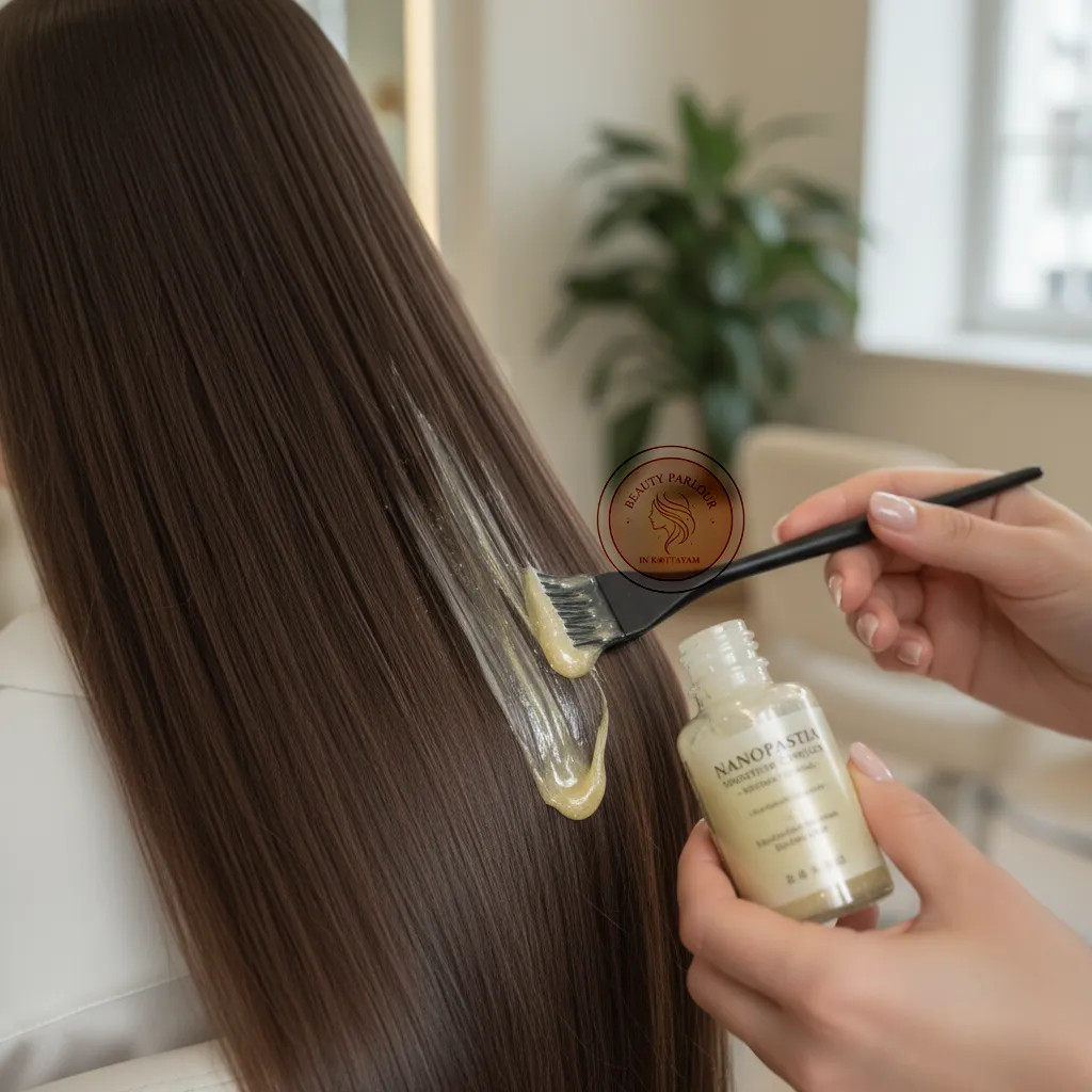nanoplastia-treatment-process-kottayam Nanoplastia hair treatment application in Kottayam salon