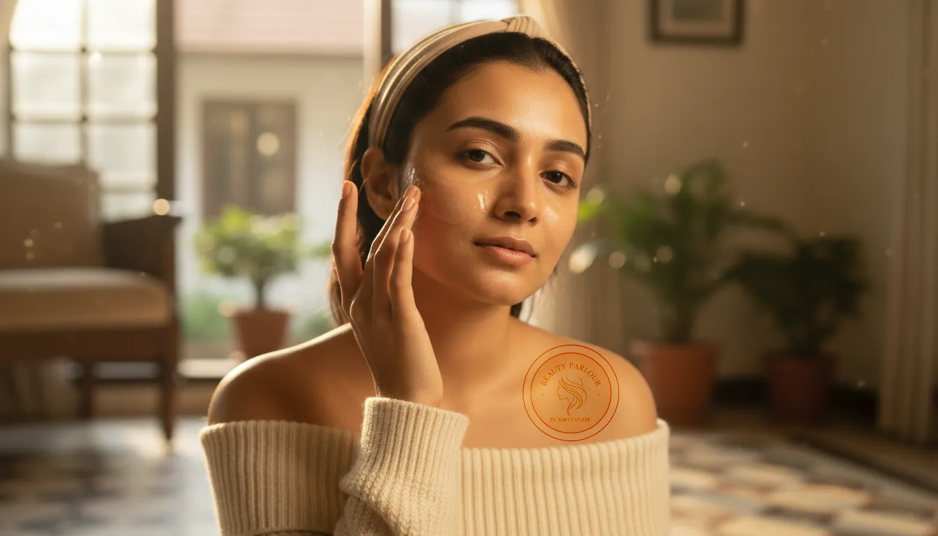 young Indian woman with glowing skin applying a hydrating face mask,