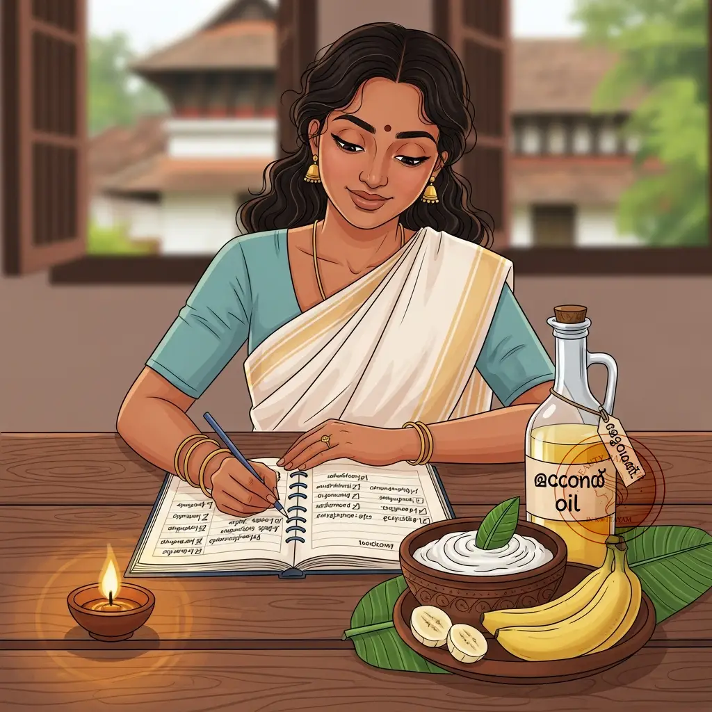 Kerala woman marking her weekly hair-care schedule