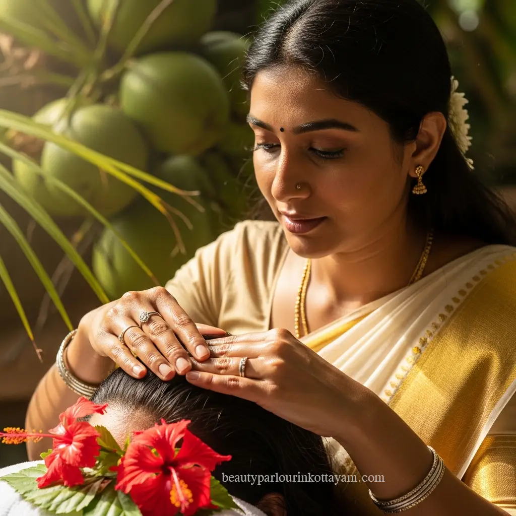 Kerala woman massaging scalp