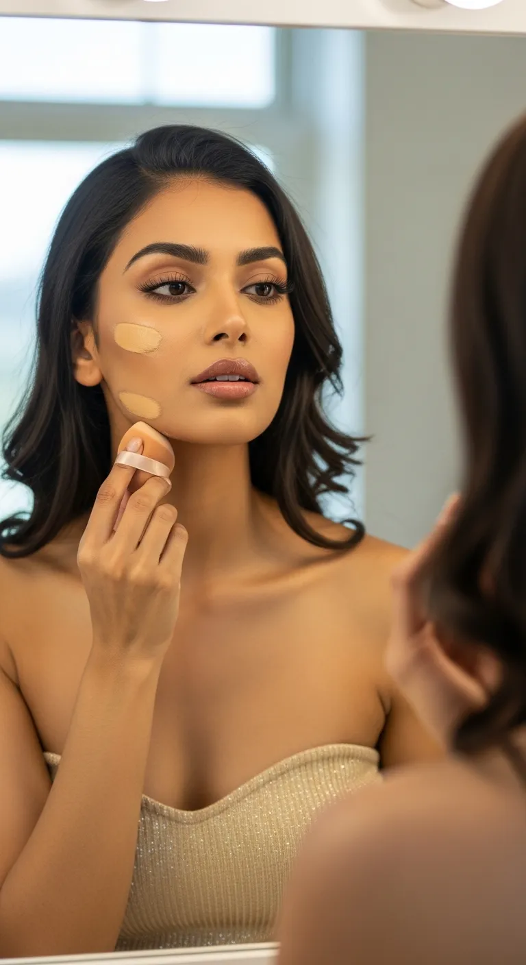 indian Woman applying foundation indian Woman applying foundation